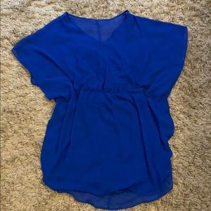 Royal Blue dress with sheer overlay over slip